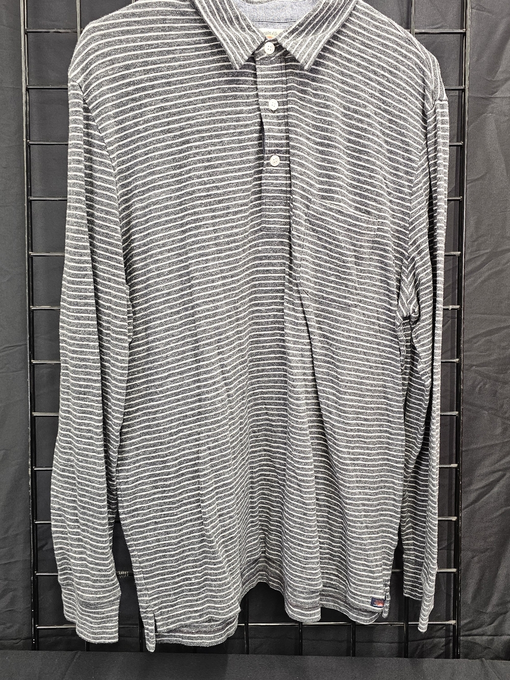 Faherty Men's Long Sleeve Striped Polo Shirt - Gray